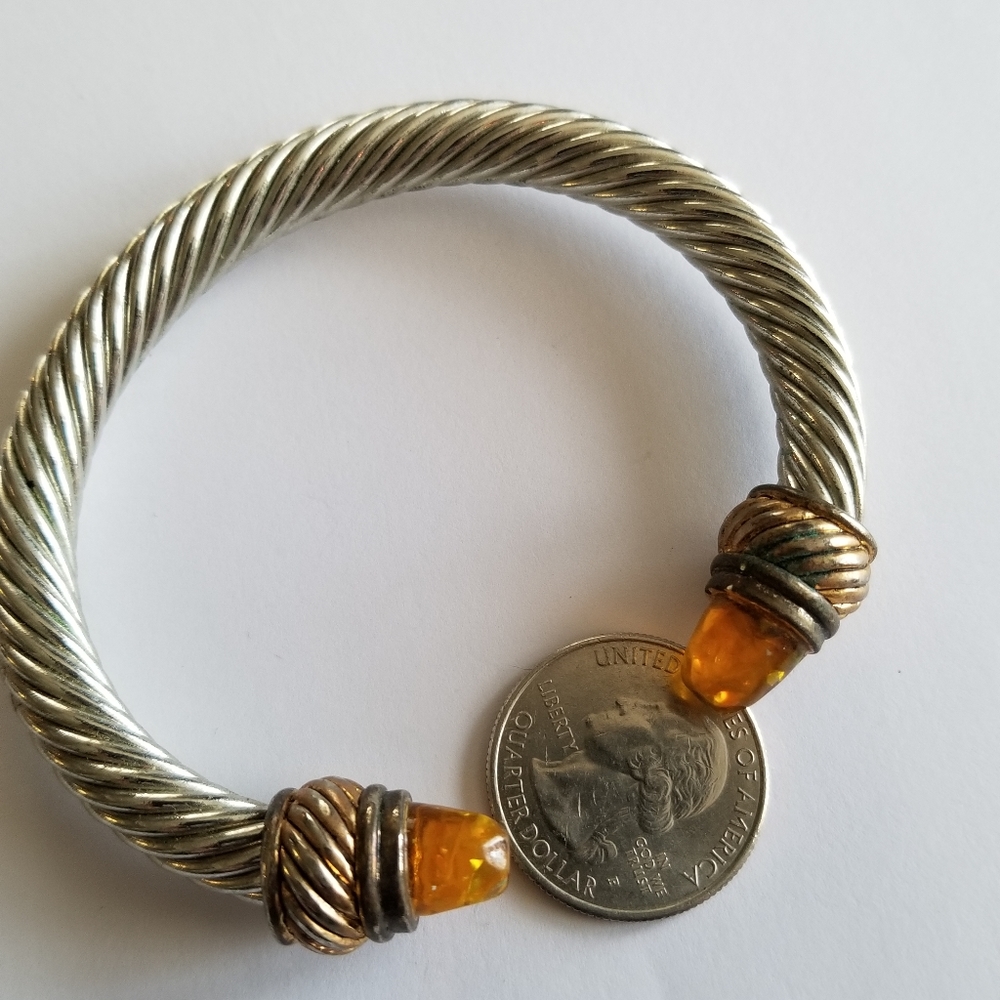 Cuff bracelet cable twist silver tone orange ends - Picture 3 of 16